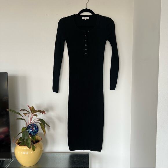 Madewell Henley Sweater Midi Dress in True Black - Picture 2 of 7